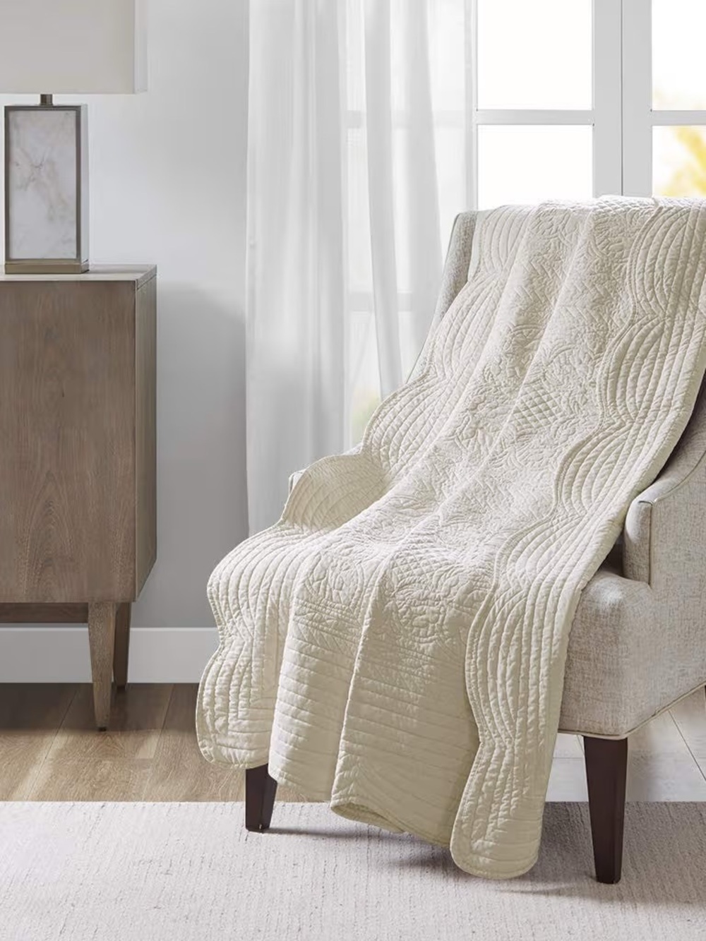Madison Park Luxe Quilted Throw Blanket - Damask Stitching, Cotton Filled, 60x72